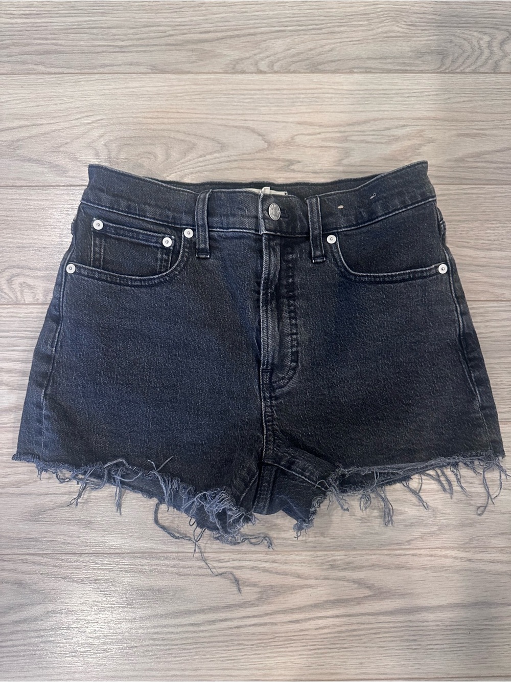 Madewell Women's Black Perfect Jean Short - High-Rise Frayed Hem